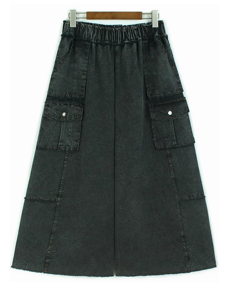 High Waist Caramel Color Denim Burr Pockets Wide Leg Jeans New Women Trousers Fashion Tide Spring Autumn 2025 1DH9668