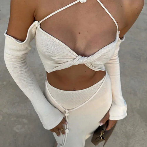 Load image into Gallery viewer, Sexy Flower Knitted Beach Bikini Set For Women Long Sleeved Skirt Strapless Female Swimsuit Cover Up Sun Protection Set
