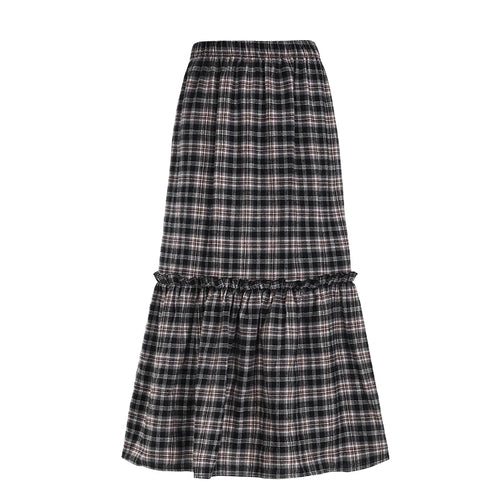Load image into Gallery viewer, Vintage Loose Y2K Aesthetic Plaid Skirt Female England Style 2000s Aesthetic Frill Autumn Long Skirt Checkered Bottom
