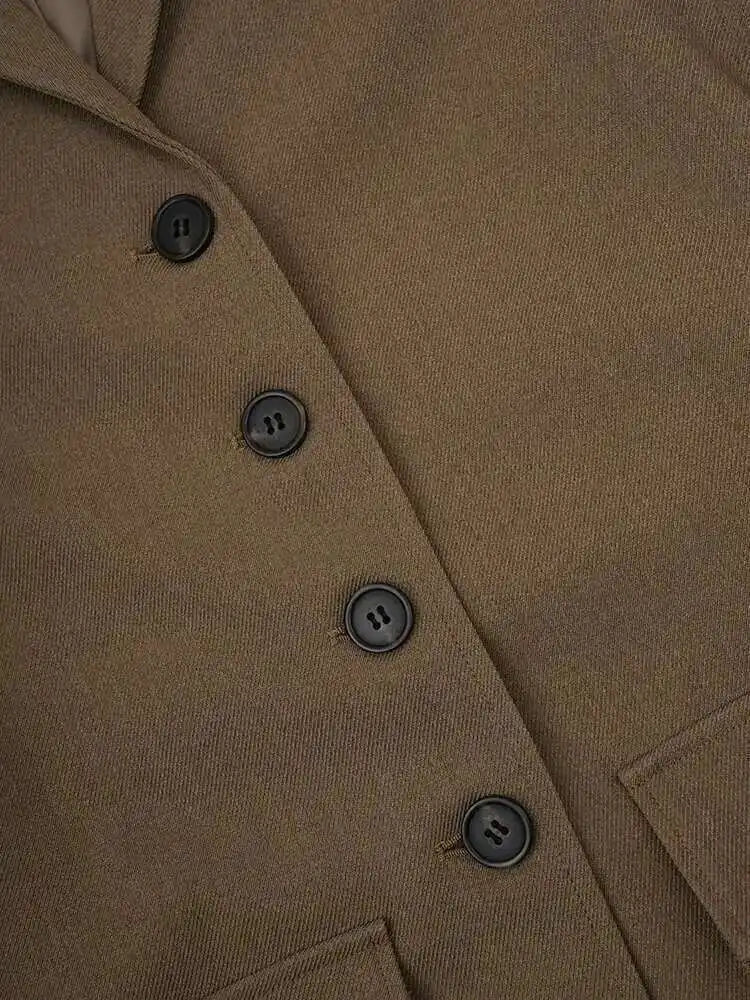 Women Khaki Single Breasted Belted Pocket Elegant Blazer New Lapel Long Sleeve Jacket Fashion Spring Autumn 2025 CPDB212