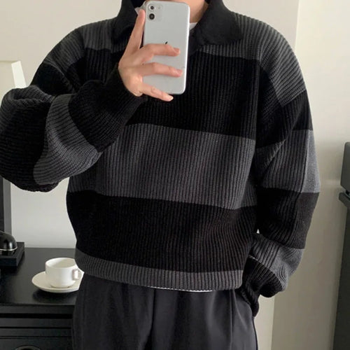 Load image into Gallery viewer, Men&#39;s Autumn Winter Sweater Contrast Color Stripe Knit Pulover Tops Korean Style Fashion Sweatshirts Loose Casual 9C1652
