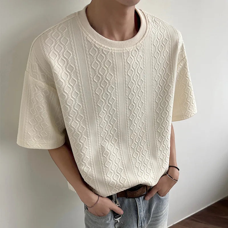 Jacquard Men's T-shirts New Korean Short Sleeve Design Casual Male T-shirt Pullover Fashion Menwear Spring Men Tees 9W1566