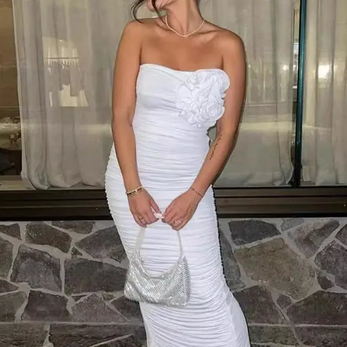 Load image into Gallery viewer, Summer Sexy Spicy Girl Bra Slim Fit Bag Hip Fold 3D Flower Mid length Dress
