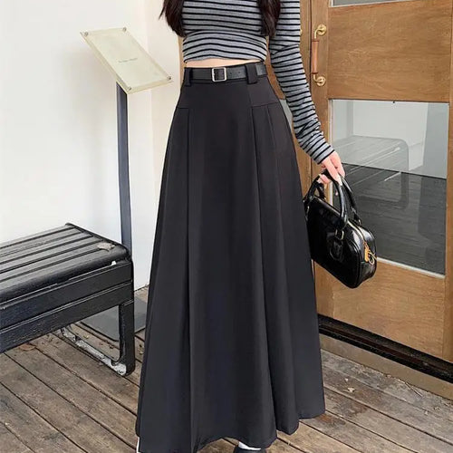 Load image into Gallery viewer, French Vintage Women Black Grey Elegant A-line Long Skirt 2024 New Autumn Winter Brown Versatile Pleated Skirt Streetwear simple
