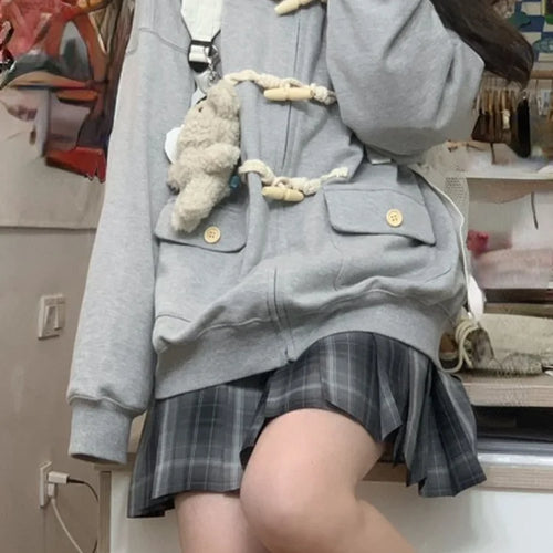 Load image into Gallery viewer, Y2k Aesthetic Horn Button Jacket Womens Jackets 2025 Autumn New Korean Kawaii Solid Preppy Clothes Casual All Match Femme Tops
