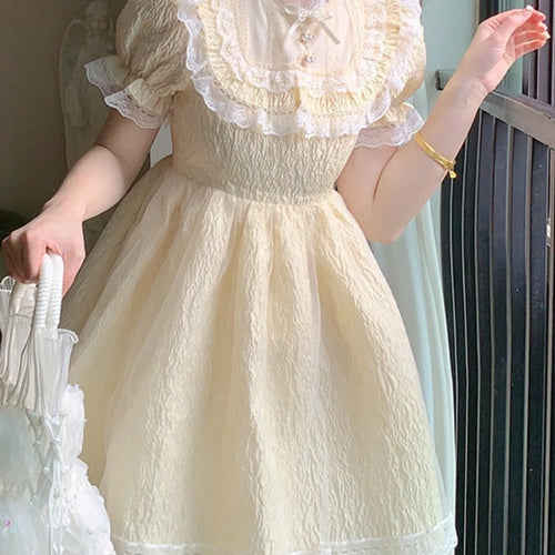 Load image into Gallery viewer, Sweet Kawaii Lolita Dress Soft Girl Princess Lace Elegant Puff Sleeve Party Mini Short Dresses Puff Sleeve
