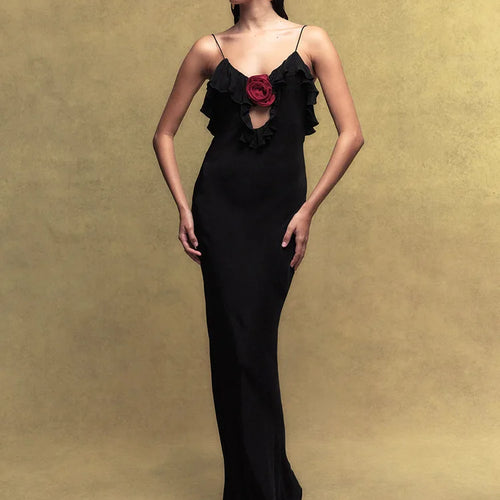 Load image into Gallery viewer, Rose Polka Dot Maxi Dress For Women Gown Spaghetti Strap Off-shoulder Sleeveless Backless Elegant Evening Club Dress
