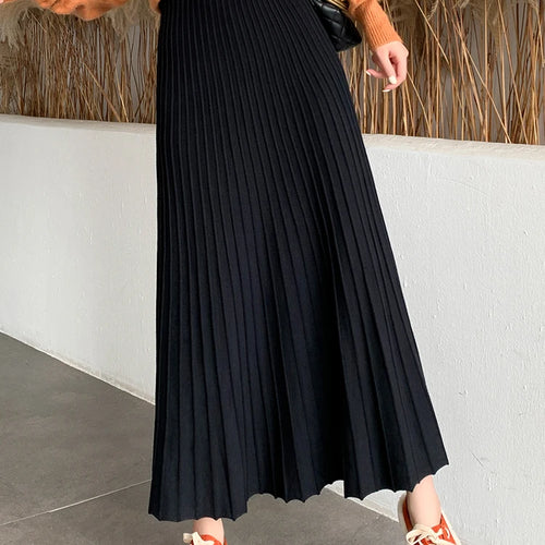 Load image into Gallery viewer, Knitted Long Maxi Skirt Women 2023 Fall Winter Casual Solid Thick Warm A Line High Waist Ankle Length Skirt Female Ladies
