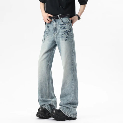 Load image into Gallery viewer, Men Jeans New American Three Dimensional Detachment Spicing Light Flare Pants High Sreet Style Straight Leg Bottoms 9W1538
