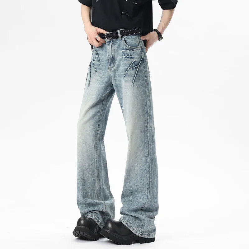 Men Jeans New American Three Dimensional Detachment Spicing Light Flare Pants High Sreet Style Straight Leg Bottoms 9W1538