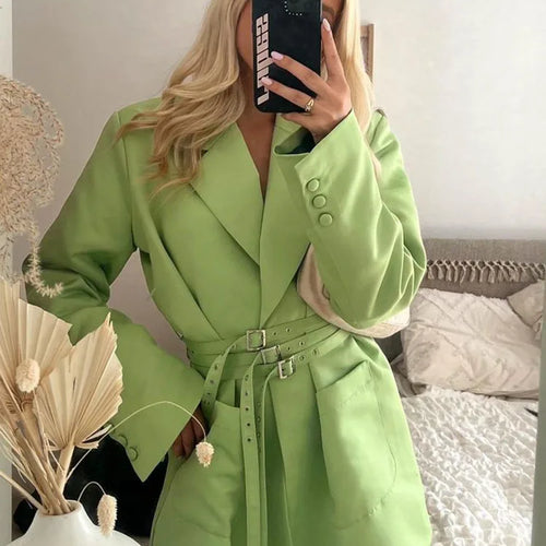 Load image into Gallery viewer, Double Layer Bandage Slim Blazer Women Long Sleeve Pocket Long Jacket Female Suit Outwear Tops Street Party 2023 Autumn
