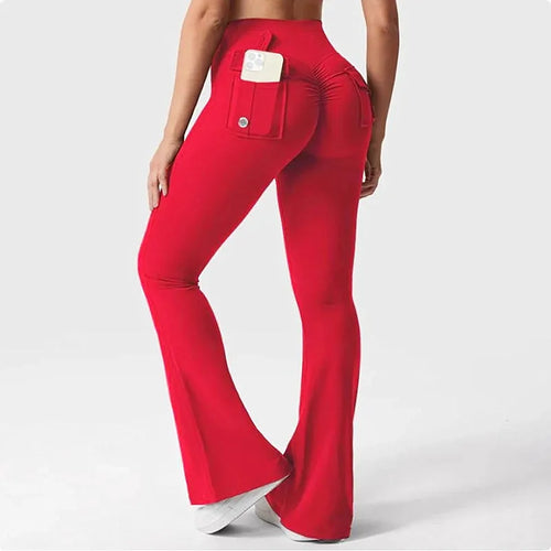 Load image into Gallery viewer, Women Flare Leggings High Waist Wide Elastic Leg Yoga Pants Sport Fitness Pocket Training Running Gym Quick Dry Workout Trousers
