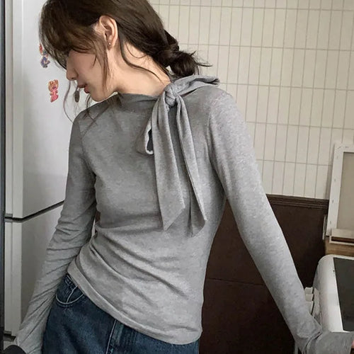 Load image into Gallery viewer, Women Vintage Y2k Aesthetic T-shirts Streetwear Bow Bottoming Grunge Fairy Tshirts 2025 Spring Half Harajuku Solid Simple Tees
