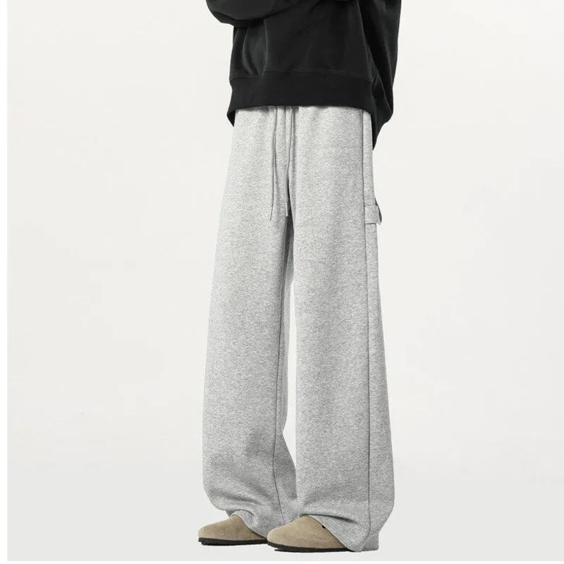 Men's Sweatpants New Korean Solid Color Stylish Casual Straight Leg Male Trousers Elastic Waist Design Bottoms 9W1646