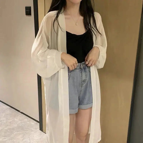 Load image into Gallery viewer, Summer White Sun Protection Clothing Women Long Cardigan Female Loose Cardigans Ladies Shawl Women Chiffon Thin Coat
