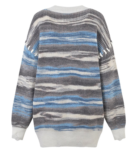 Winter Colorful Cardigan Sweater Stripe Rainbow Knitted Button Coat Fashion Contrast Color Sweater Coat Y2K Tops  C-254