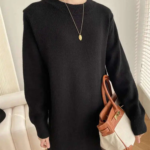 Load image into Gallery viewer, Women Rose Red Casual Midi Elegant Knitting Dress New Round Neck Long Sleeve Fashion Tide Spring Autumn 2025 1DH6450
