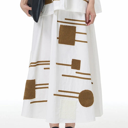 Load image into Gallery viewer, High Elastic Waist White Patch Spliced Color-block A-line Half-body Skirt Women Fashion New Spring Autumn 2025 1DJ1496
