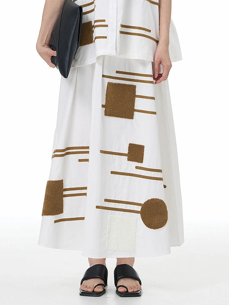 High Elastic Waist White Patch Spliced Color-block A-line Half-body Skirt Women Fashion New Spring Autumn 2025 1DJ1496