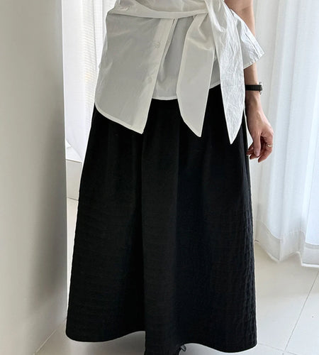 High Elastic Waist White Striped Pleated Midi A-line Half-body Skirt Women Fashion Tide New Spring Autumn 2025 1DJ1423