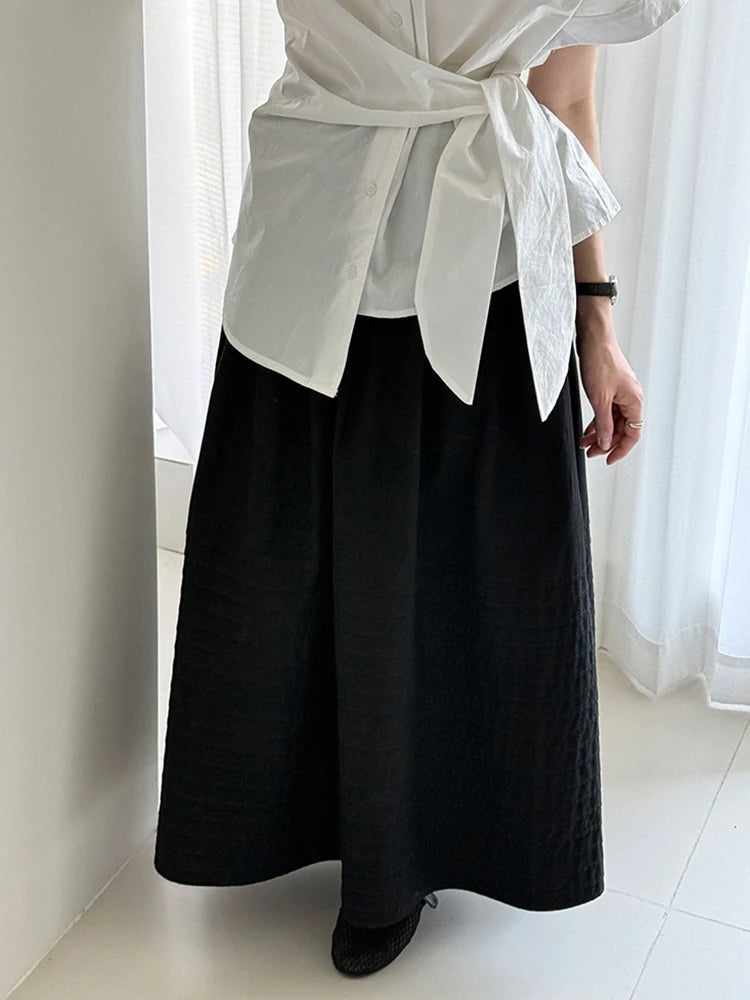 High Elastic Waist White Striped Pleated Midi A-line Half-body Skirt Women Fashion Tide New Spring Autumn 2025 1DJ1423