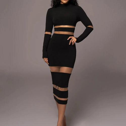 Load image into Gallery viewer, Mesh Patchwork Perspective Long Sleeve Dress For Women's Tight Fit Midi Female Dress Fashion Street Party Club Vestidos
