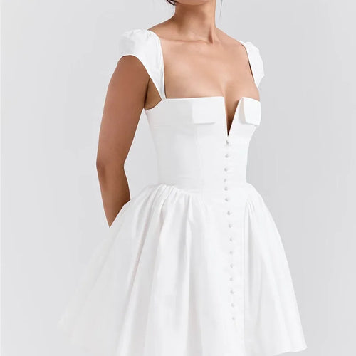 Load image into Gallery viewer, White Backless Sexy Mini Dress For Women Fashion Square Collar Short Sleeve High Waist A-line Club Party Sexy Dress
