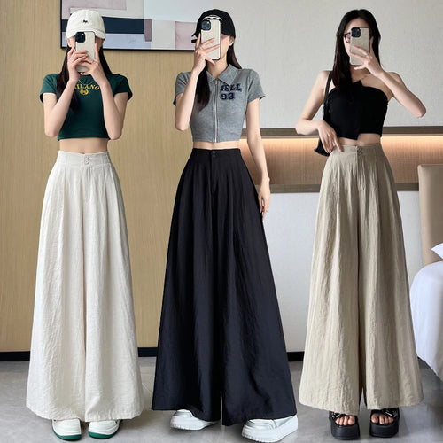 Load image into Gallery viewer, Women Clothes 2024 Spring Summer Fashion Black Beige Wide Leg Long Pants High Waist Streetwear Loose Khaki Straight Trousers New
