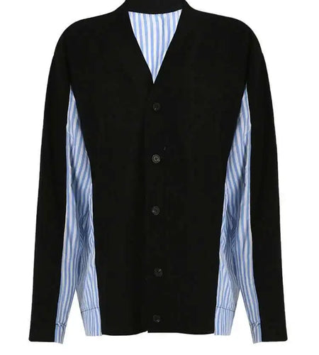 Striped Big Size Knitting Cardigan Sweater Loose Fit V-Neck Long Sleeve Women New Fashion Tide Autumn Winter 2025 1DF3049