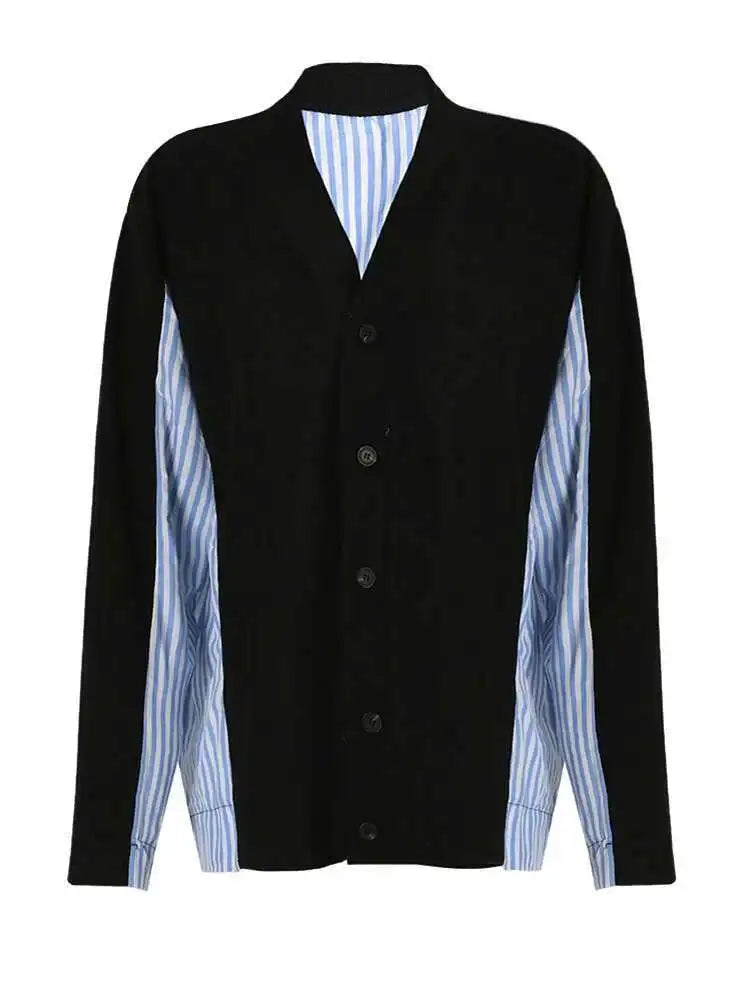 Striped Big Size Knitting Cardigan Sweater Loose Fit V-Neck Long Sleeve Women New Fashion Tide Autumn Winter 2025 1DF3049