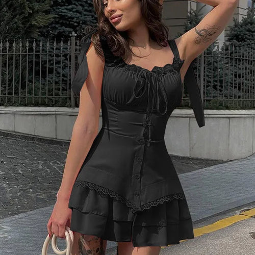 Load image into Gallery viewer, Elegant Sleeveless Ruffle Edge Slim Dresst Women Tie Ruffle Edge Sexy Short Skirt Fashion Street Party Club Clothing
