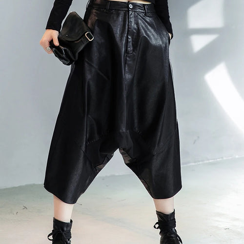 Load image into Gallery viewer, High Elastic Waist Black Leather Long Harem Trousers New Loose Fit Pants Women Fashion Tide Spring Autumn 2025 1DE3072
