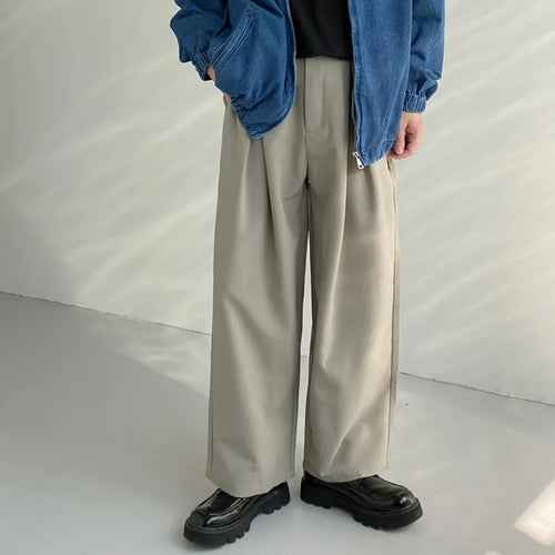 Load image into Gallery viewer, Summer Trendy Wide Leg Men&#39;s Suit Pants Korean Style Fashion Male Solid Color Straight Tube Casual Pleated Trousers 9A5350
