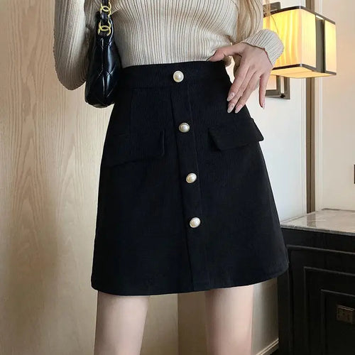 Load image into Gallery viewer, Autumn Winter New Black Pink Corduroy High Waisted Mini Skirt Women Korean Fashion Brown Large Size Short Skirt Simplicity Trend
