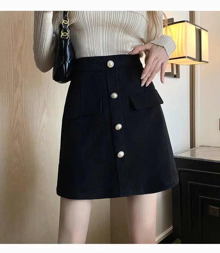 Autumn Winter New Black Pink Corduroy High Waisted Mini Skirt Women Korean Fashion Brown Large Size Short Skirt Simplicity Trend