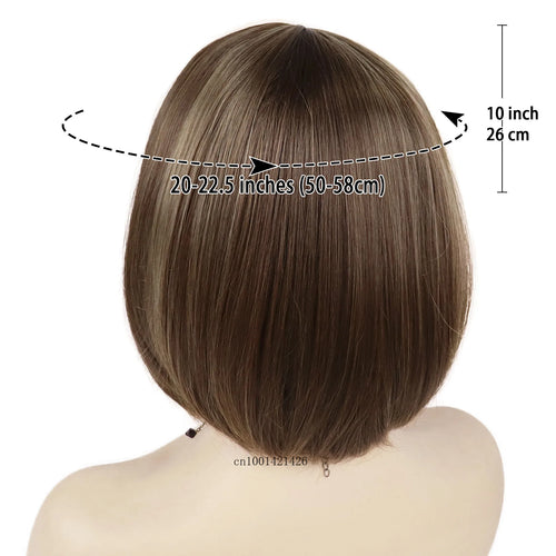 Load image into Gallery viewer, Synthetic Female Short Bob Wig with Bangs Highlights Mix Brown Bobs Mommy Wigs Natural Hairstyles Short Haircuts Lady Wig Casual
