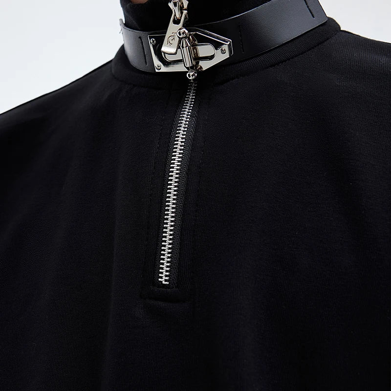 Male Long Sleeve Top Metal Buckle Design Personality Stand Collar Zipper Slim Men Base Shirt High Street 9C4016