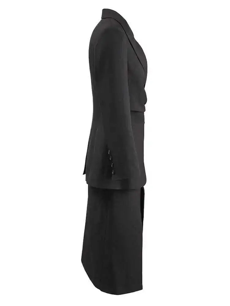 Black Blazer Slit Half-body Skirt Two Pieces Suit New Lapel Long Sleeve Women Fashion Tide Spring Autumn 2025 CPDB080