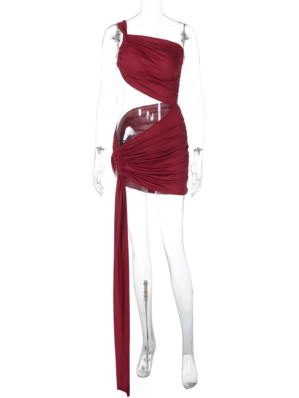 Halter One Shoulder Solid Hollow Out Ruched Shirring Sexy Slim Mini Dress Summer Women Fashion Outfits Party Holiday