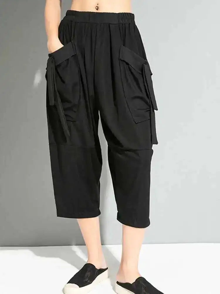 High Elastic Waist Black Pockets Pleated Harem Pants New Loose Fit Trousers Women Fashion Tide Spring Autumn 2025 1DF4720