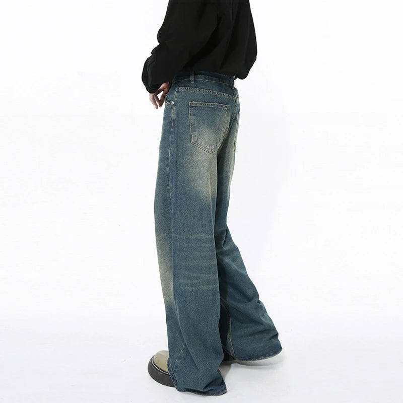 Trendy Men's Straight Jeans Gradient Color Button Pockets Chic Male Wide Leg Denim Pants Casual Spring 9C4510