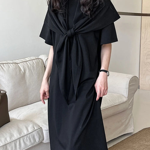 Load image into Gallery viewer, Women White Bandage Irregular Big Size Midi Dress New Round Neck Short Sleeve Fashion Tide Spring Summer 2025 1DJ1263
