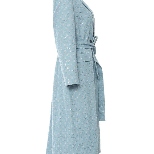 Load image into Gallery viewer, Women Blue Denim Sequins Big Size Thick Long Blazer New Lapel Long Sleeve Jacket Fashion Tide Spring Autumn 2025 1DH7153
