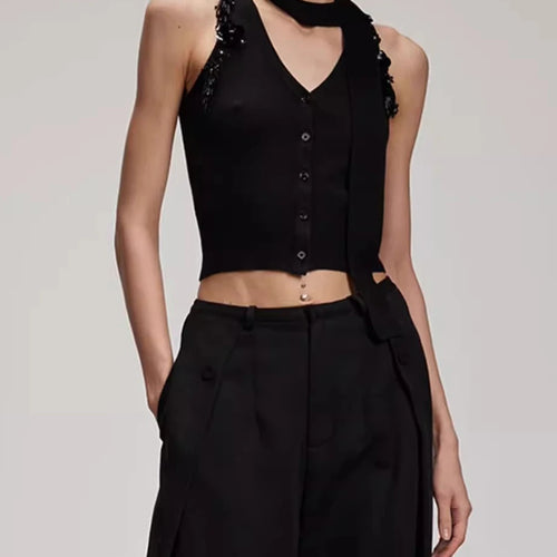 Load image into Gallery viewer, Solid Spliced Button Slimming Vests For Women V Neck Sleeveless Temperament Short Vest Female Fashion Style Clothes
