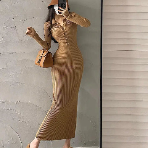 Load image into Gallery viewer, Elegant Party Dresses For Women 2023 Dress Autumn Winter Stretchy Long Sleeved Slim Vintage Basic Knit Dress Y2k
