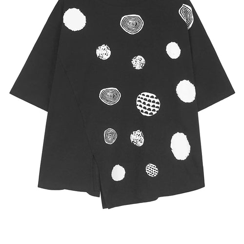 Load image into Gallery viewer, Women Black Dot Printed Irregular Big Size T-shirt New Round Neck Short Sleeve Fashion Tide Spring Summer 2025 1DH9970
