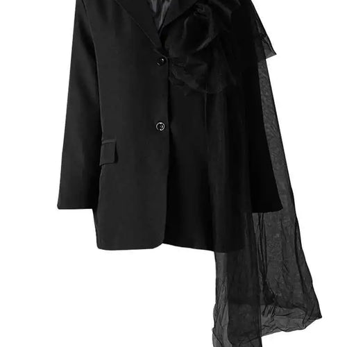 Load image into Gallery viewer, Women Black Irregular Mesh Ruffles Big Size Blazer New Lapel Long Sleeve Jacket Fashion Tide Spring Autumn 2025 CP3519

