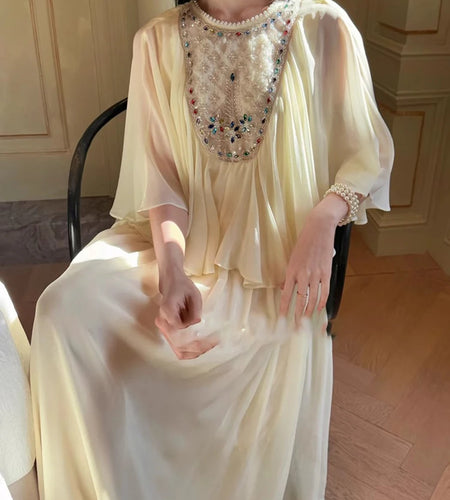 Spliced Diamonds Loose Dresses For Women O Neck Short Sleeve High Waist Temperament Dress Female Fashion Style New