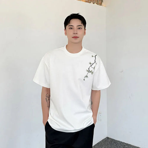 Load image into Gallery viewer, Summer Men&#39;s T-shirt Chinese Style Embroidery O-neck Top Solid Color Loose Fashion Trend Short Sleeve Men 9C5813
