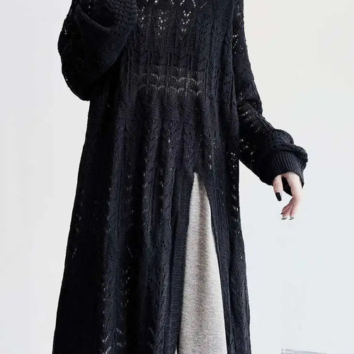 Load image into Gallery viewer, Women Black Big Size  Hollow Out Long Sweater Dress New Round Neck Long Sleeve Fashion Tide Spring Autumn 2025 1DJ0404
